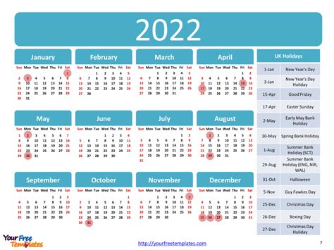 Bank Holidays 2022 Printable Calendar One Page Free 2021 And 2022