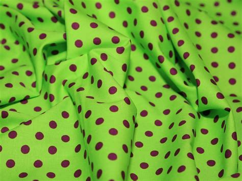 lime green purple polka dot spot cotton poplin fabric per metre cotton poplin fabric green