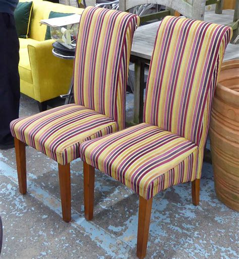 CONTEMPORARY DINING CHAIRS, a set of eight, with multi-coloured striped