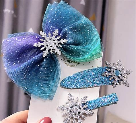 Girls Snowflake Bow And Clip Crystal Hair Clips Crystal Accessories