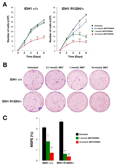 Metformin Hypersensitive Phenotype Of Idh1 Mutant Cells A Cell