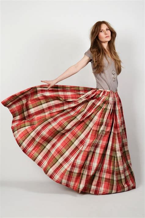 Vintage Silk Taffeta Plaid Ball Gown Maxi Skirt Sm M Long