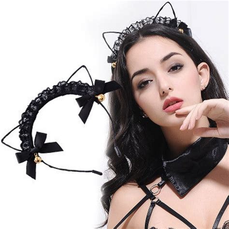 Pc Lace Lovely Bow Lace Cat Ears Bell Headband Cute Cat Cosplay Halloween Costume Sexy