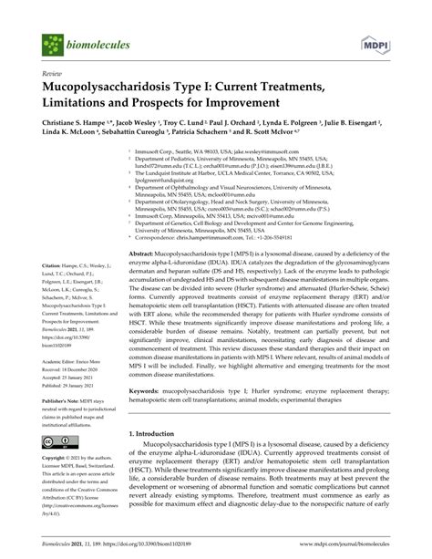 pdf mucopolysaccharidosis type i current treatments limitations and prospects for improvement