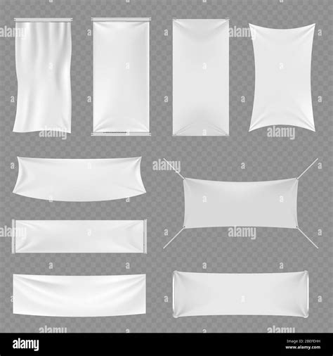 White Blank Textile Advertising Banners With Folds Isolated On