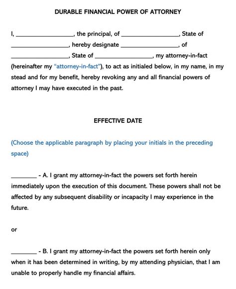 Printable Durable Power Of Attorney Forms Pdf