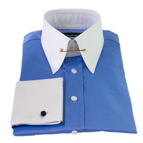 French Blue Pin Collar Slim Fit Shirt With White Collar And Cuffs