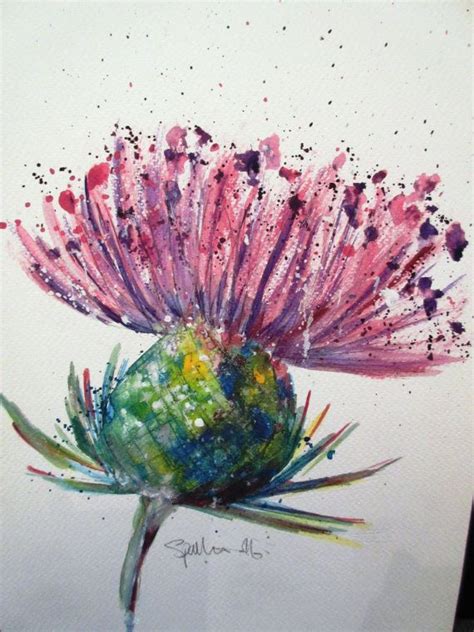 Scottish Thistle An Original Watercolour Pastel And Acrylic Painting