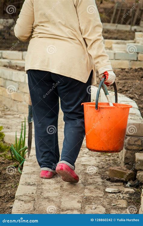 Farmer Woman Carrying A Bucket Walking Outdoor Stock Photo Image Of