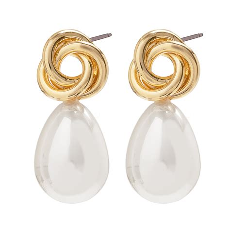 Jon Richard Gold Plated Polished Knot And Pearl Drop Earring