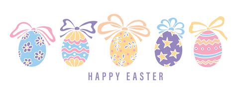 Happy Easter Banner Trendy Easter Design With Hand Drawn Easter Eggs