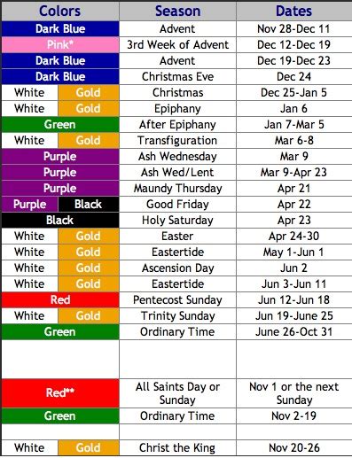 Methodist Parament Colors Calendar | Calendar Template 2021
