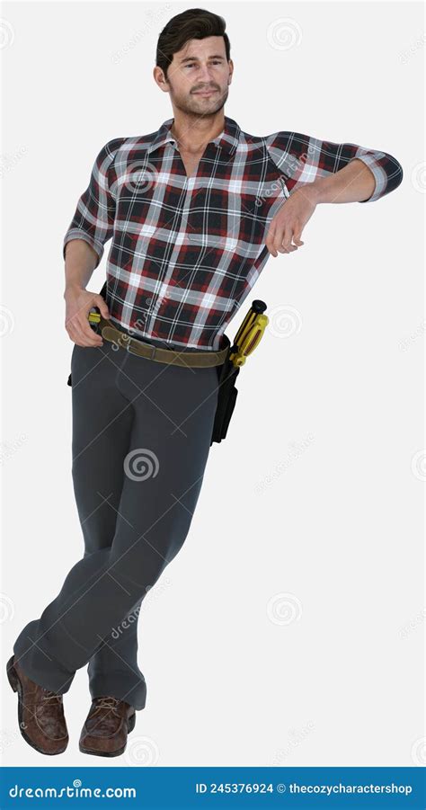 Full Body Portrait Of Denny A Middle Aged Blue Collar Working Man With Brown Hair And Brown