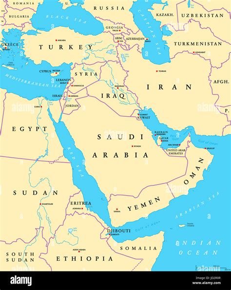 Carte Politique Du Moyen Orient Avec Les Capitales Et Les Frontières