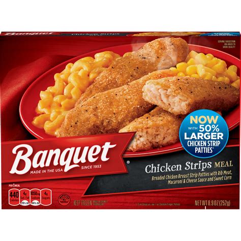 Banquet homestyle bakes chicken mashed potatoes and biscuits, 30.9 ounce. Banquet Classic Chicken Strips Frozen Single Serve Meal 8 ...