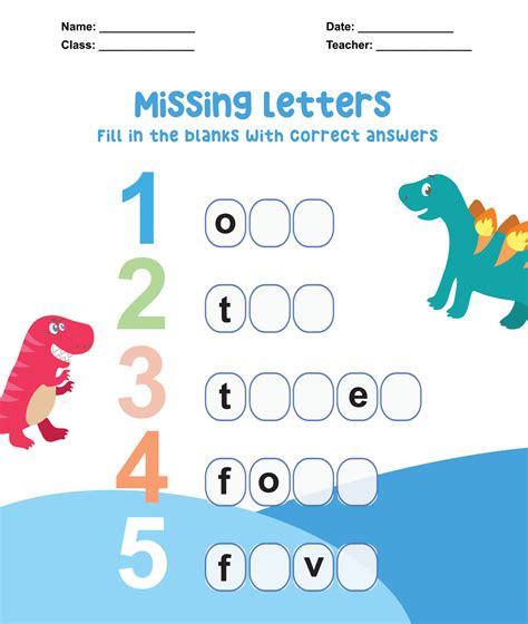 Missing Letters Worksheet Complete The Letters For Number In English Kids Educational Game