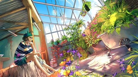 desktop wallpaper backyard garden anime girl original hd image picture background 950f5d