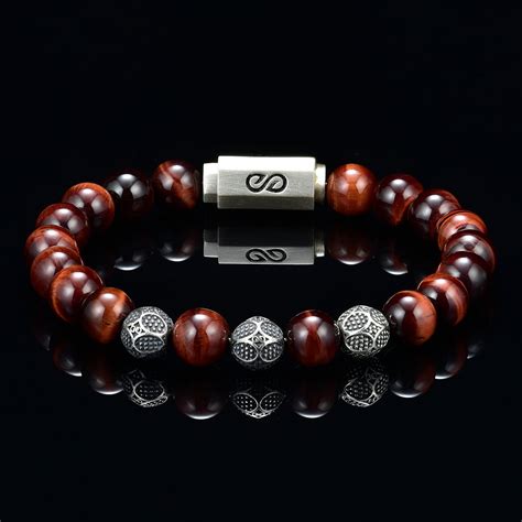 Genuine Tiger Eye Bead Bracelet For Men Or Women Red Steel Etsy