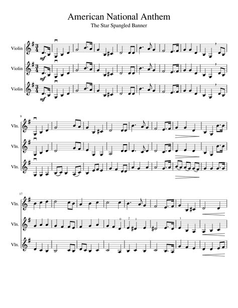 Usa National Anthem Sheet Music For Violin Mixed Trio