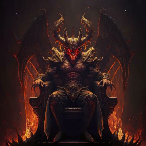 devil in hell demon sitting on a throne warrior king sitting on the throne fantasy scenery