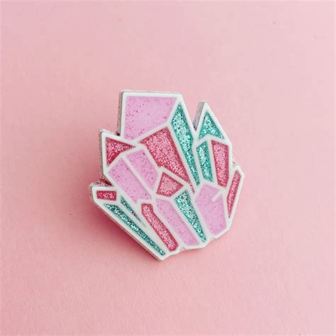 Pastel Glitter Crystal Enamel Pin Badge Etsy Enamel Pins Enamel