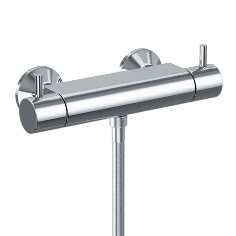 Pressure balanced shower valves utilize changes in water pressure to balance the shower temperature, but thermostatic shower valves actually control the water temperature. Abode Euphoria Thermostatic Bar Shower Valve - AB2104