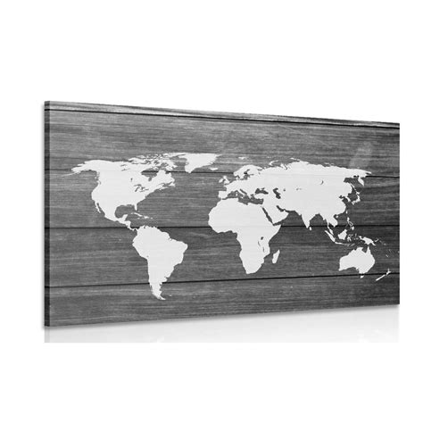 Obraz černobílá Mapa Světa S Dřevěným Pozadím Noblesecz