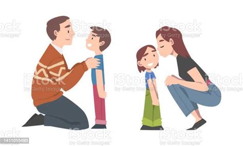 Ilustración De Padre Y Madre Hablando Con Su Hijo E Hija Apoyando El
