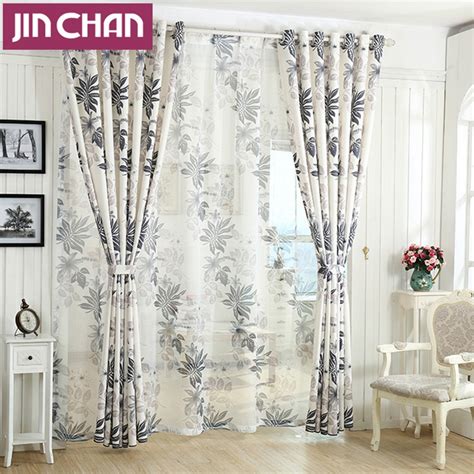 leaves printing  white blackout window curtains