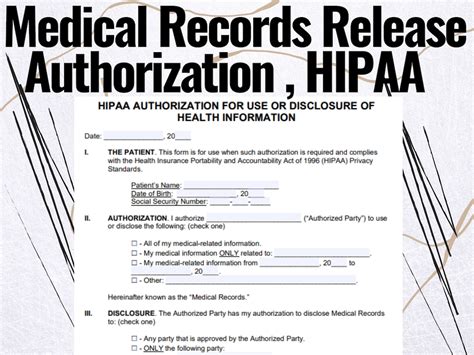 Medical Records Release Authorization Hippa Hippa Forms Etsy