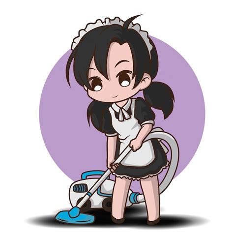Cute Maid Cartoon Character Premium Vector