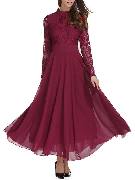 Long Sleeve Maxi Dress Women Lace Dresses Long Prom Dress With Sleeves