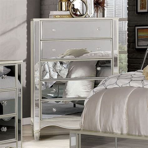 Furniture Of America Foa7890 Mirrored Silver Bedroom Set Free Delivery