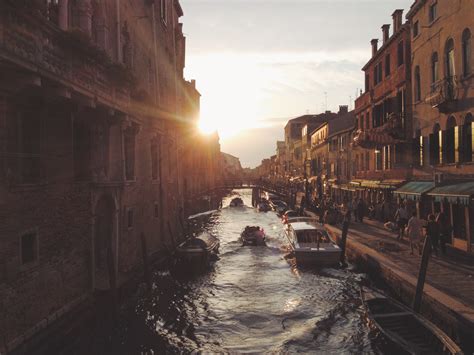 City Boat Water Sunset River Building Cityscape Wallpaper