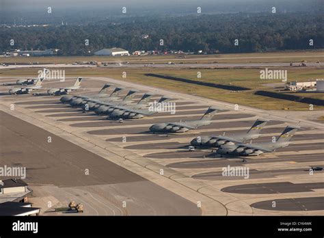 Aerial View Of C 17 Transport Aircraft Lined Up At Charleston Air Force