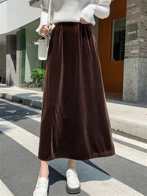 Tigena Elegant Velvet Long Skirt For Women Autumn Winter Vintage