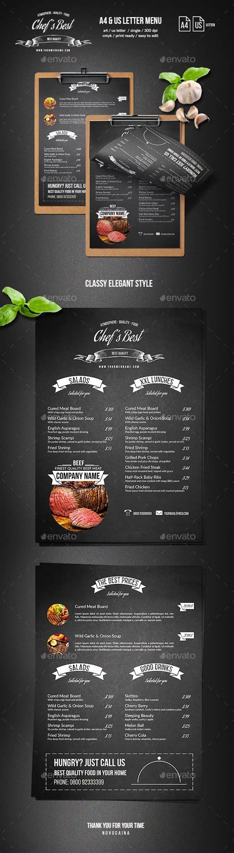 Cooks follow chef instructions to prepare food. Chef's Restaurant Menu - A4 and US Letter - Single Page | Menu restaurant, Restaurant menu ...