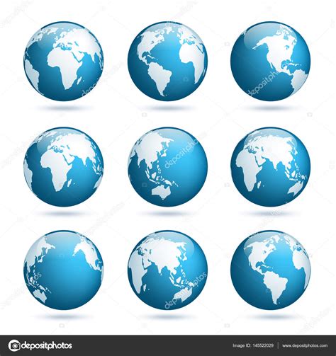 Earth Globe World Map Set Planet With Continentsafrica Asia