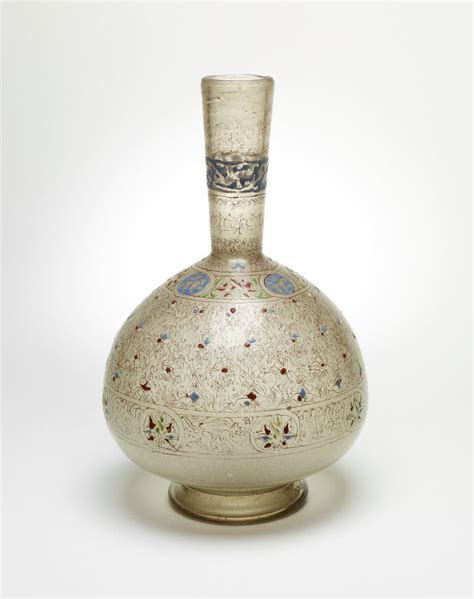 Glass Flask Gilded And Enamelled Mamluk Dynasty 1330 1340 Syria Egypt Hand Blown Glass