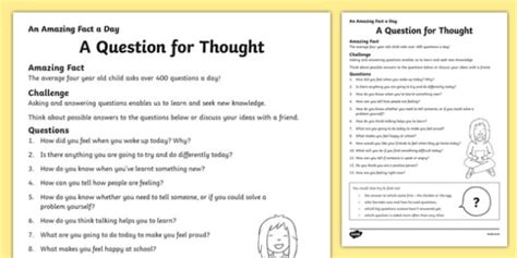 A Question For Thought Worksheet Worksheet Worksheet
