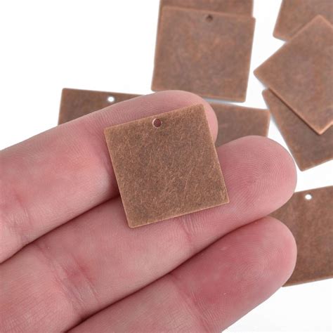10 Square Distressed Copper Plated Stamping Blanks Charms 24 Gauge 20mm