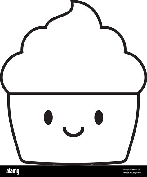 Kawaii Cupcake Icon Over White Background Vector Illustration Stock