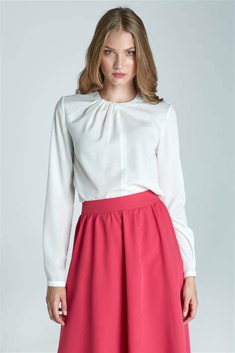 Off White Pleated Neckline Blouse