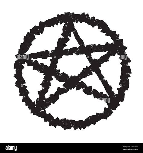 Vector Illustration Of A Black Pentagram In A Circle Drawn With A