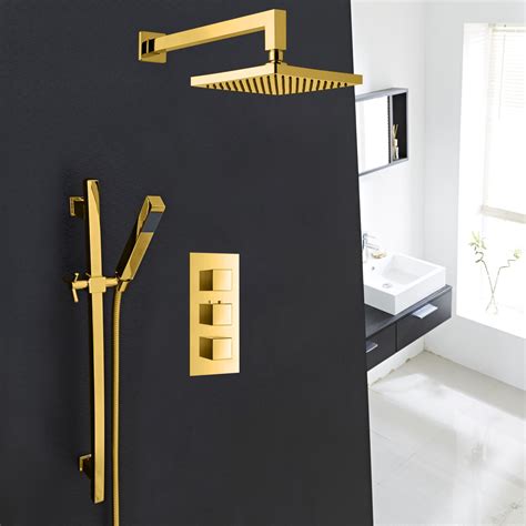 Name brands · free shipping · huge selection · low prices Juno Gold Plated Wall Mount Square Shower Head Set with Hand Shower