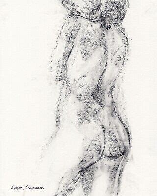 FEMALE NUDE FIGURE Original Graphite Drawing Naked Woman Art Brown Hair Girl BIN