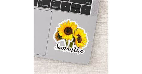 Happy Sunflower Name Sticker Zazzle