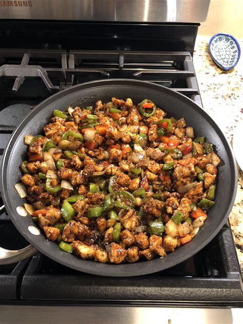 Add onion, bell pepper and celery. Chinese Black Pepper Chicken! The steam is making me ...