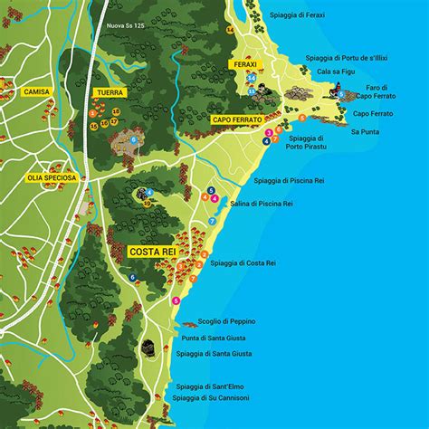 Cartina con le spiagge di Muravera e Costa Rei scopri le più belle