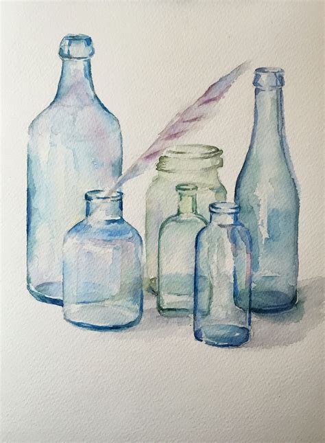 Watercolor练习 Bule Glass Bottle Watercolor Artists Watercolor Art